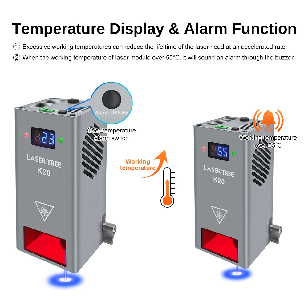 Árbol láser de alta potencia, cabezal láser de potencia óptica de 20W con asistencia de aire, módulo de luz azul TTL para herramienta de grabado de corte láser DIY