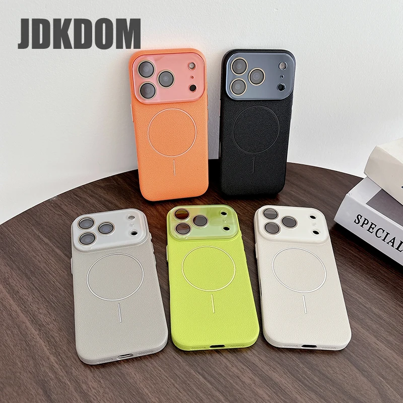 JDKDOM Litchi-Leder-Textur Magnetische Hülle für iPhone 17 Air 16 15 14 Plus 13 12 Pro Max Stoßfeste Kabellose Ladehülle – Detail 1