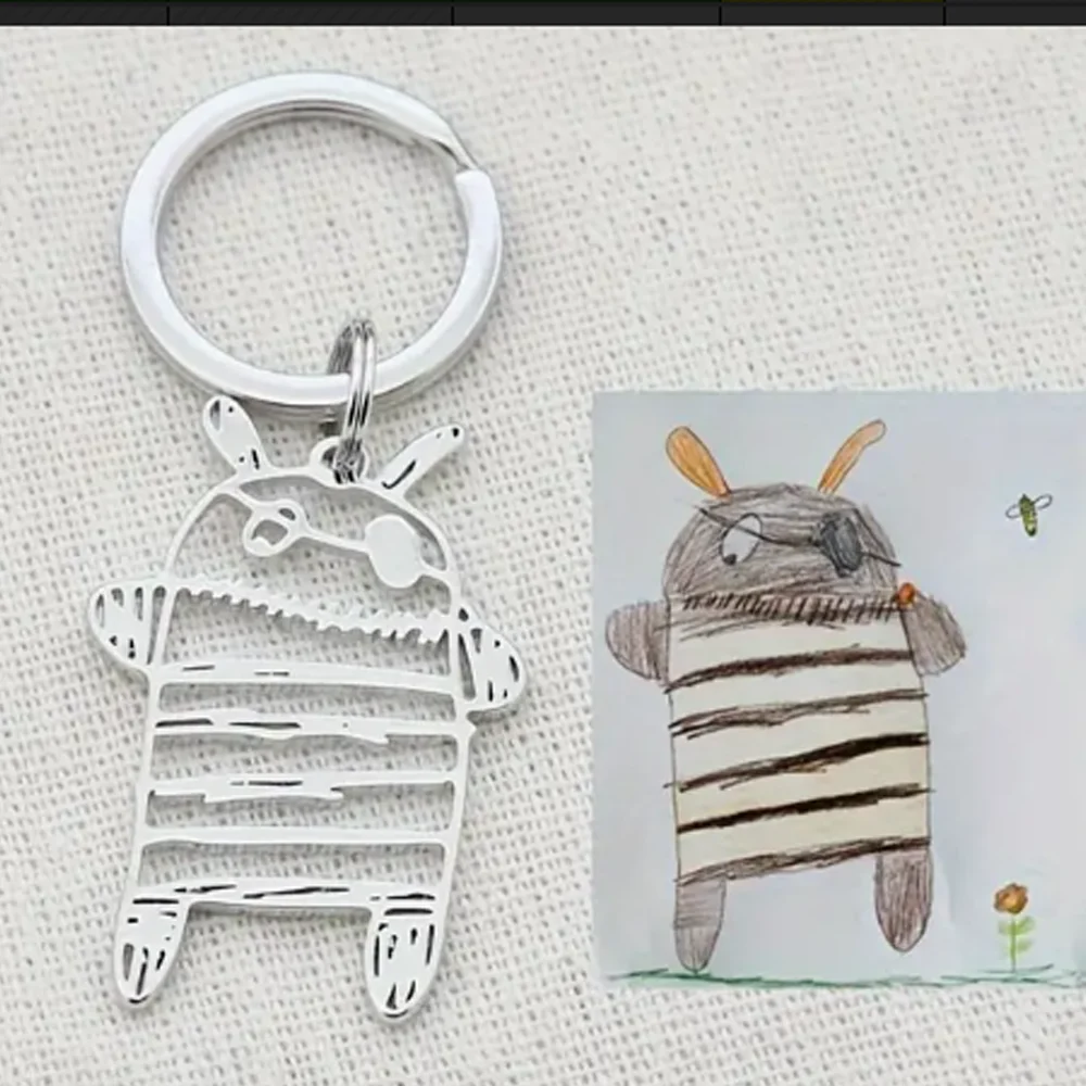 Customized Children Drawing Keychain Kids Artwork Personalized Custom Photo LOGO Car Keyring Key Chains Jewelry Kids Gifts