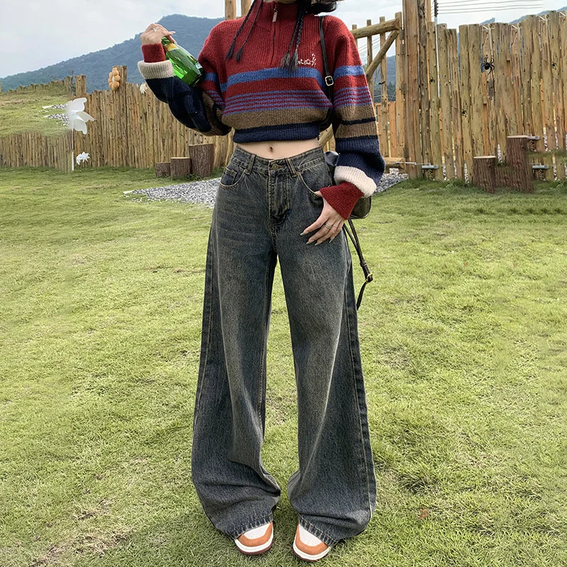 Damskie Y2k Flare Jeans Baggy Vintage Harajuku Oversize Denim Trousers Japanese 2000s Style Wide Leg Jean Pants Trashy Clothes