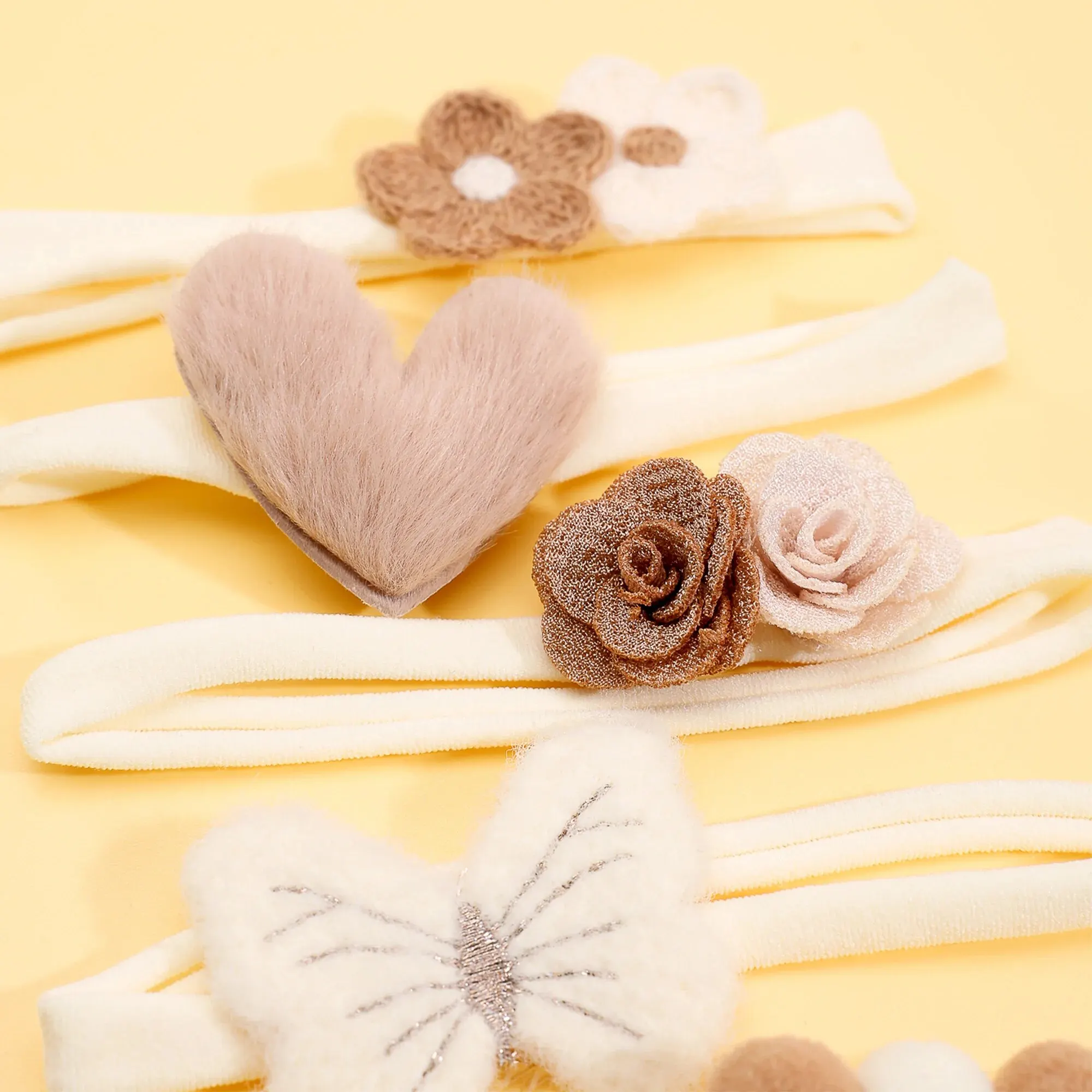 4PCS  Heart Shape Bow Floral Design Toddler Headbands Baby Elastic Headbands Kids Hair Accessories Headbands for Baby Headwear