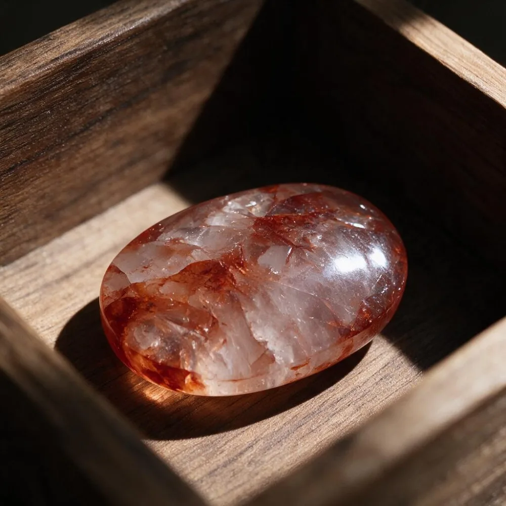 Natural Fire Quartz Palm Stone, Polished Oval Crystal Worry Stone, Smooth Pocket Stone for Home Decoration Collectible Gift