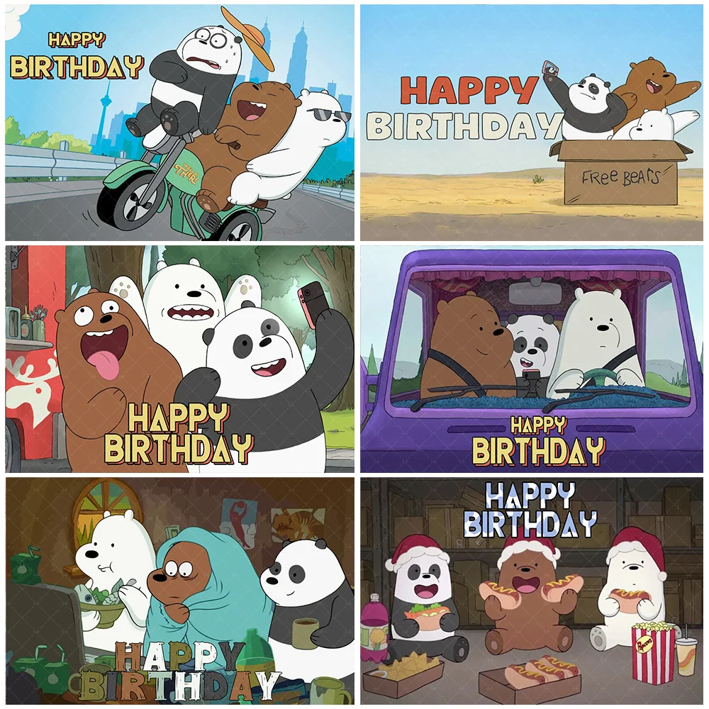 

Cartoon Cute Bears Backdrop We Bare Bears Panda Birthday Background Party Decorations Child Favor Gifts Baby Shower Supplies