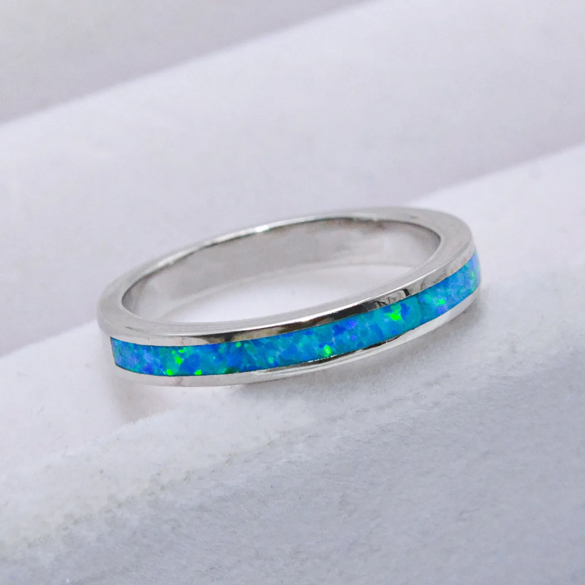 2024 Simple Single Ring Blue Opal Ring S925 Sterling Silver Simple Fashion Ring for Women