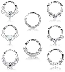 Drperfect 16G Septum Clicker Ring Stainless Steel CZ Opal Cartilage Helix Tragus Daith Earring Nose Rings Hoop Piercing Jewelry