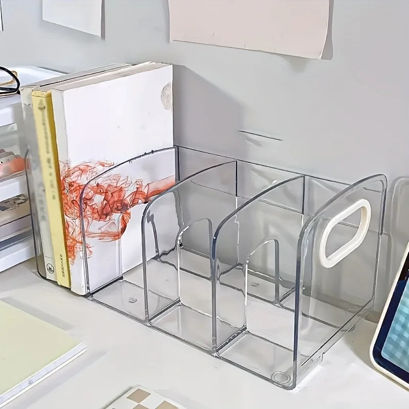 

Desk Organizer Divided Book Stand Desktop Sorting Rack Study Supplies Convenient Clear Acrylic Bookends With Handle