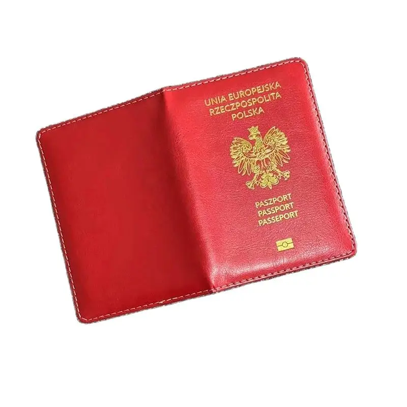 Soporte de pasaporte de Polonia para hombre y mujer, Protector de pasaporte de cuero Polskap, funda de tarjeta, billetera para Paszport polaco