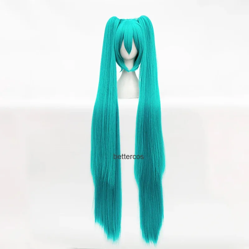 عالية الجودة Vocaloid Miku تأثيري طويل مقاومة للحرارة الاصطناعية مشبك شعر ذيل حصان الباروكات + غطاء شعر مستعار