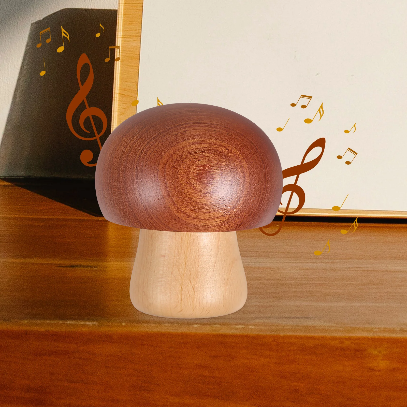

Rotating Wooden Music Box Decorative Desktop Mushroom Shape Vintage Wooden Craft Music Box Ornament Desktop Musical Decor
