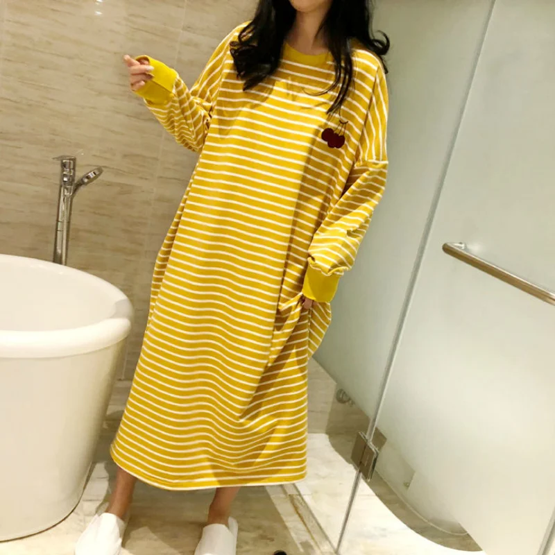 

Nightgowns Women Leisure Striped Loose Stylish 4XL Elegant Soft Korean Style Womens Kawaii Trendy Daily Sleepwear Student Chic
