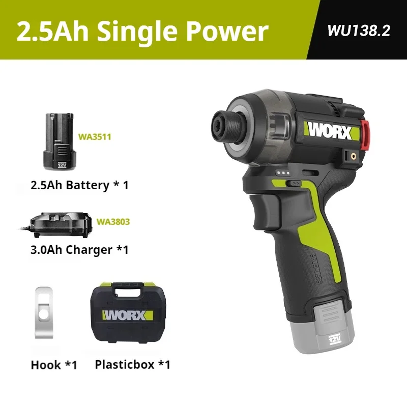 WORX WU138 2.5Ah Battery 3.0Ah Charger 0il Pressure Brushless impact drill 12V 50Nm 1300rpm 4000bpm Smart clutch Electric Drill