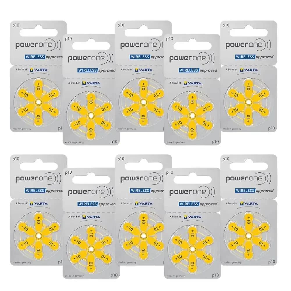 PowerOne P10 Hearing Aid Batteries 60 PCS 10 Cards Zinc Air 1.45V 10A 10 a10 PR48 Hearing Aid Battery For hearing aids