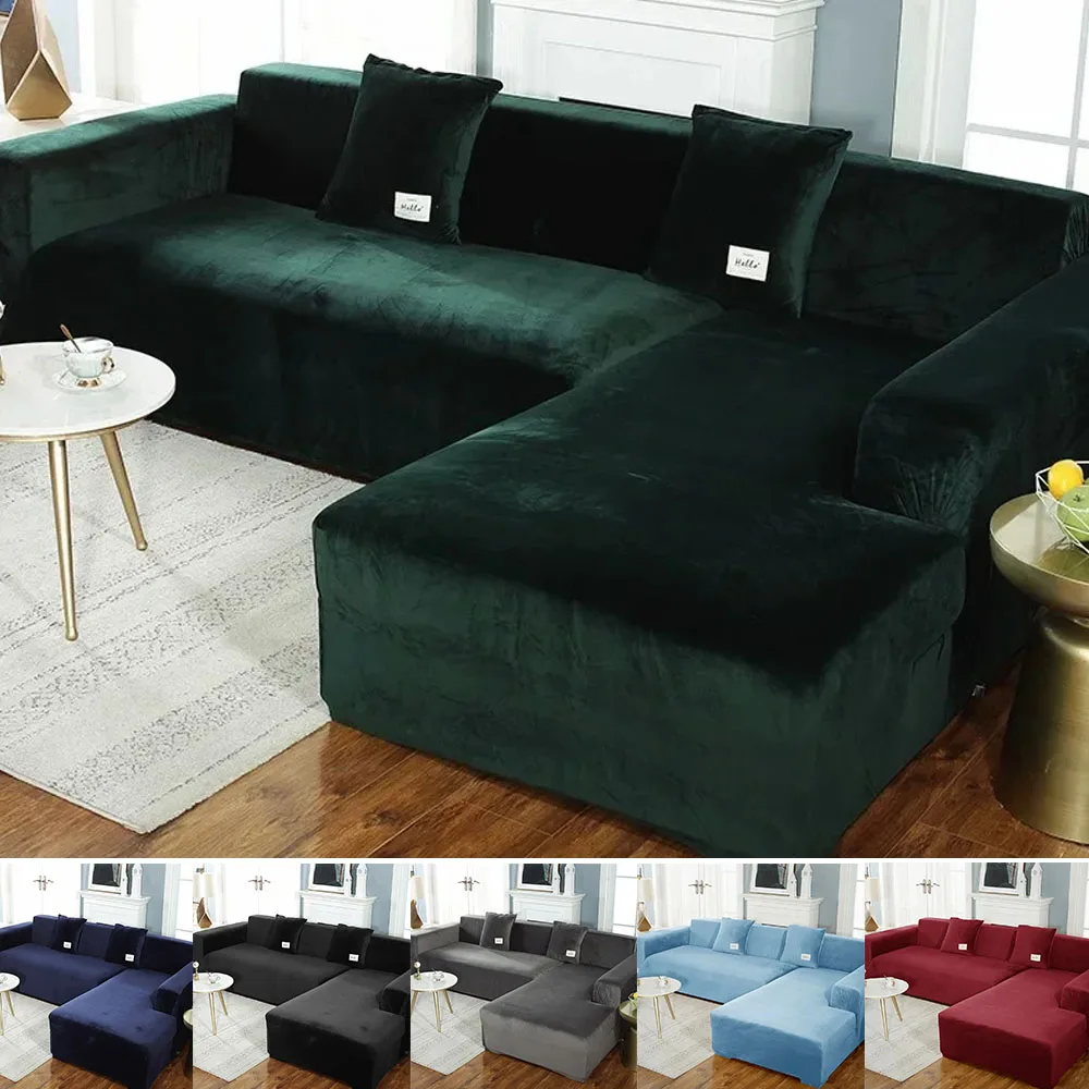 1/2/3/4 Seater Elastic Thick Velvet Sofa Cover, L Shaped Corner Sofa Cover for Living Room, Stretch Couch, Armchair, 소파 덮개