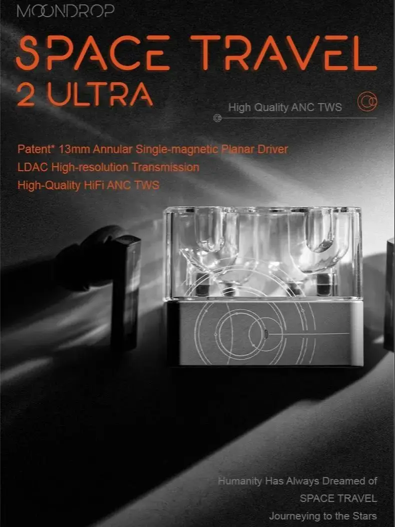 Słuchawki Bluetooth MOONDROP Space Travel 2 ULTRA TWS ANC LDAC Bluetooth 6.0 55ms z trybem gier o niskim opóźnieniu, zestaw słuchawkowy do gier (With Magnetic case) — Zdjęcie 2 z 2