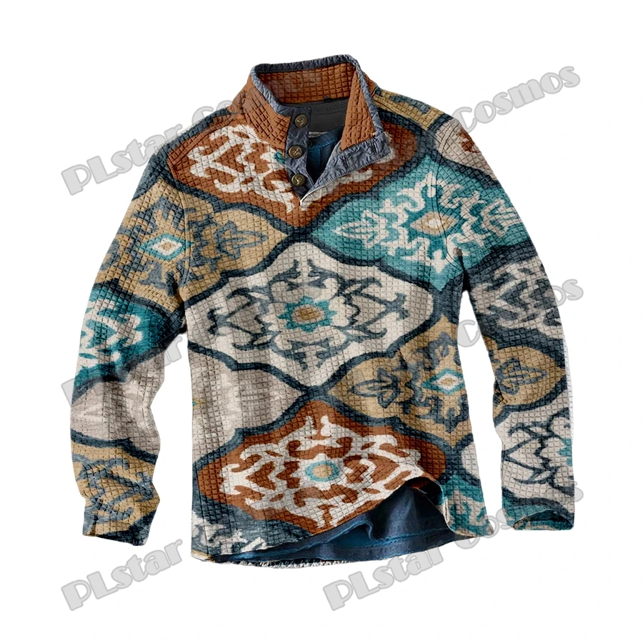 Plstar Cosmos 3d Patroonprint Heren Opstaande Kraag Gebreide Poloshirts Met Lange Mouwen Winter Unisex Casual Gebreide Pullover My12