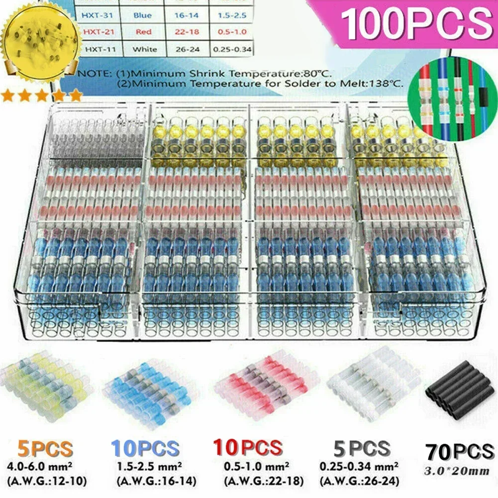 

2022 Brand New Connectors 100pcs Seal Sleeve Wire Waterproof Butt Terminals Durability Greater Pul Heat Shrink