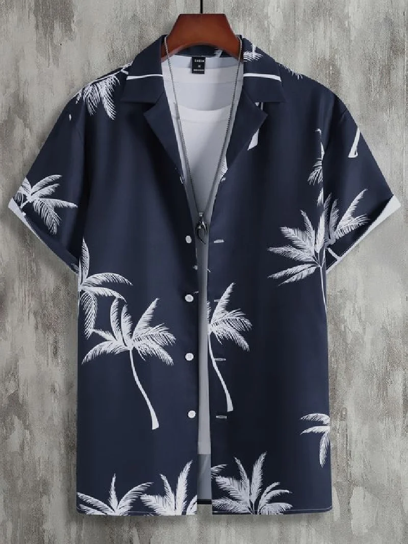 Men's shirt short sleeved summer shirt lapel fashionable and versatile Hawaiian style pattern printed top