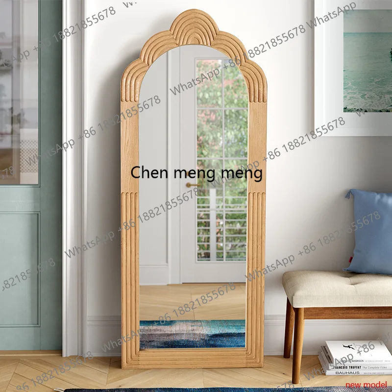 

European wooden full body floor mirror clothing store home cloakroom retro dressing mirror h178