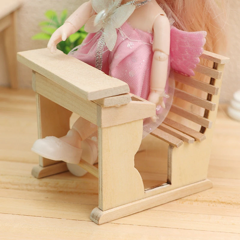 Wooden 1/12 Miniature Mini Children Desk Table Chair Set Simulation Furniture Model DIY Dollhouse Room Decoration Accessory Toys