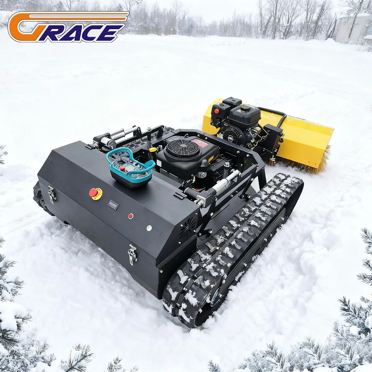 

Advanced Remote Control Lawn Tractor with Snow Removal Attachment, LED Headlights for Enhanced Visibility in Low Light