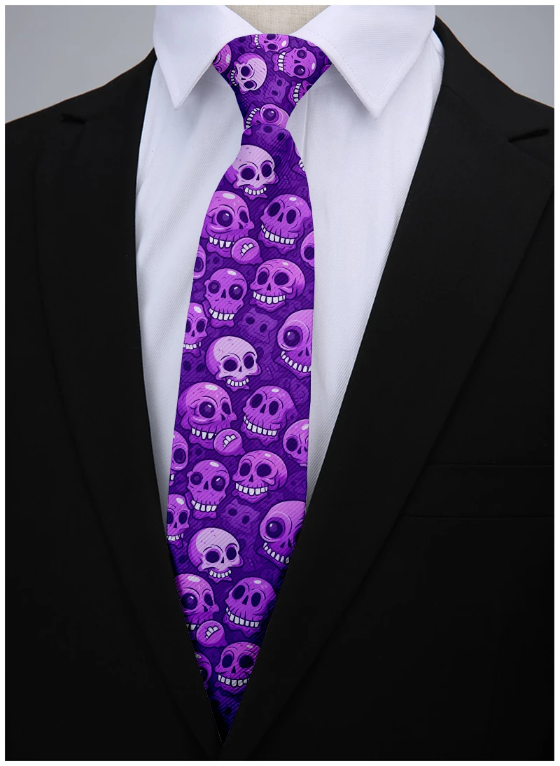 New Skull Print Tie Fashion Pink Purple Ladies Tie Casual men's tie 8 cm wide tie wedding party accessories Halloween cosplay