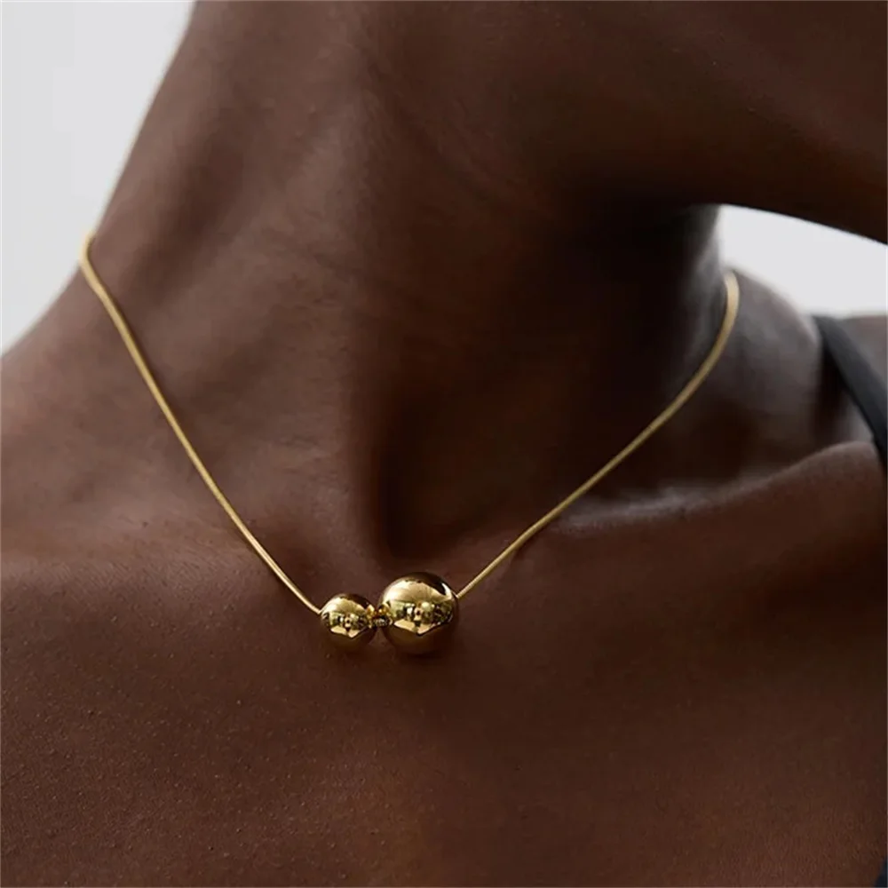 Yori Big Small Ball Design Niche Trend Retro Ins Net Red Stainless Steel Necklace Female Clavicle Chain Jewelry