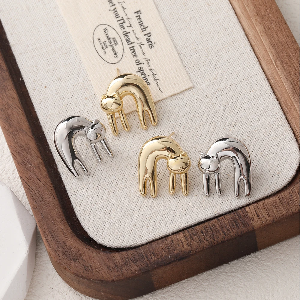 

1Pair Gold Plated Niche Cute Cat Brass Ear Studs Earrings Handmade Jewelry DIY Making Supplies Material Accessories