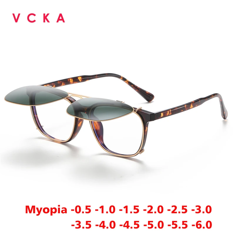 VCKA Retro Punk Magnetic Flip-Up Myopia Sunglasses Men/Women Polarized Goggles TR90 UV400 Protection Prescription Optics Glasses