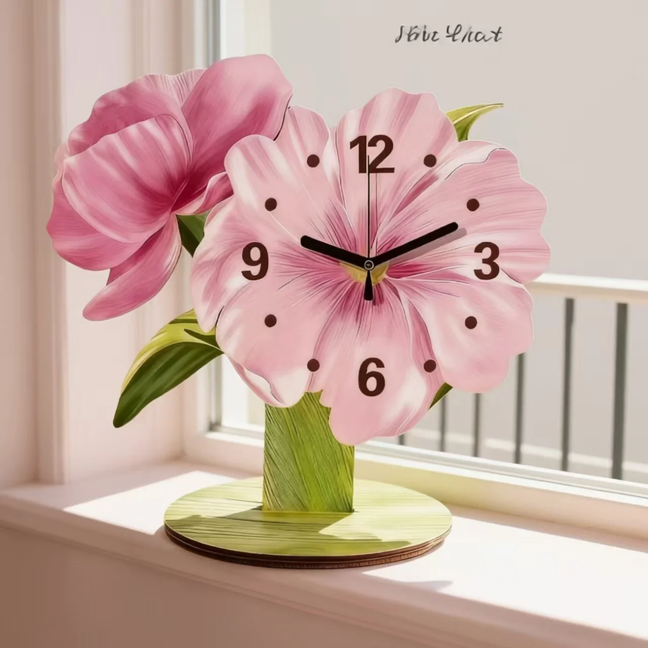 Reloj de Mesa de Madera con Forma de Flor, Silencioso, sin Tictac, de Cuarzo, Decorativo, para Sala de Estar, Estudio, Dormitorio, Oficina