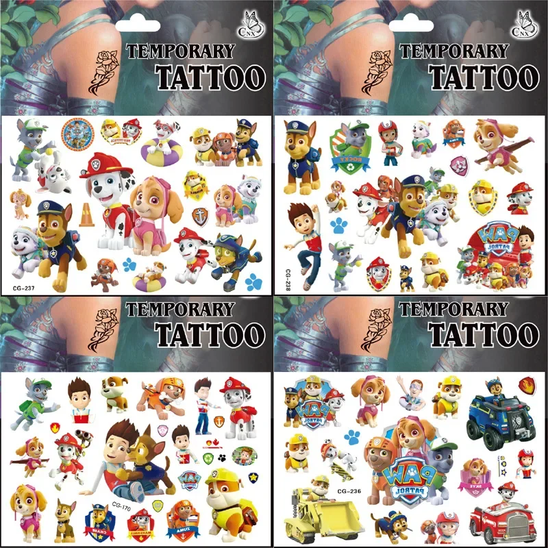 Paw patrol series Chase Marshall Skye Rocky Rubble Everest Tattoo Sticker Lovely Body Art Fake Tatoo Temporary Waterproof Taty