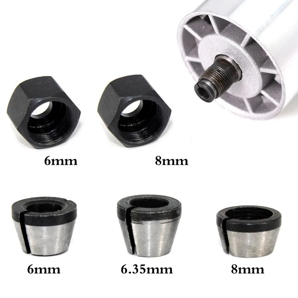 5pcs/Set Trimmer Collet Chuck Router Bit Collet Chuck Adapter  Engraving Trimming Machine Router Tool 1/4