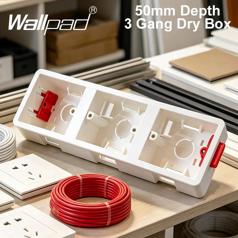 Wallpad 1 2 3 Gang Plasterboard Plastics Installation Bottom Box Dry Wall Switch Socket Installation Box White 50mm Depth