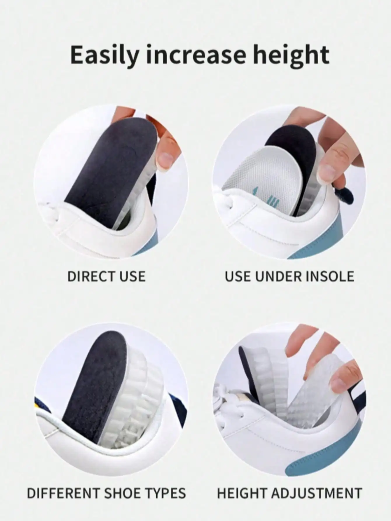 Silikon-Einlegesohlen zur Erhöhung der Körpergröße für Männer & Frauen, Unsichtbare Gepolsterte Halbe Einlagen, Weich & Bequem für Sneaker & Tägliches Tragen – Detail 2