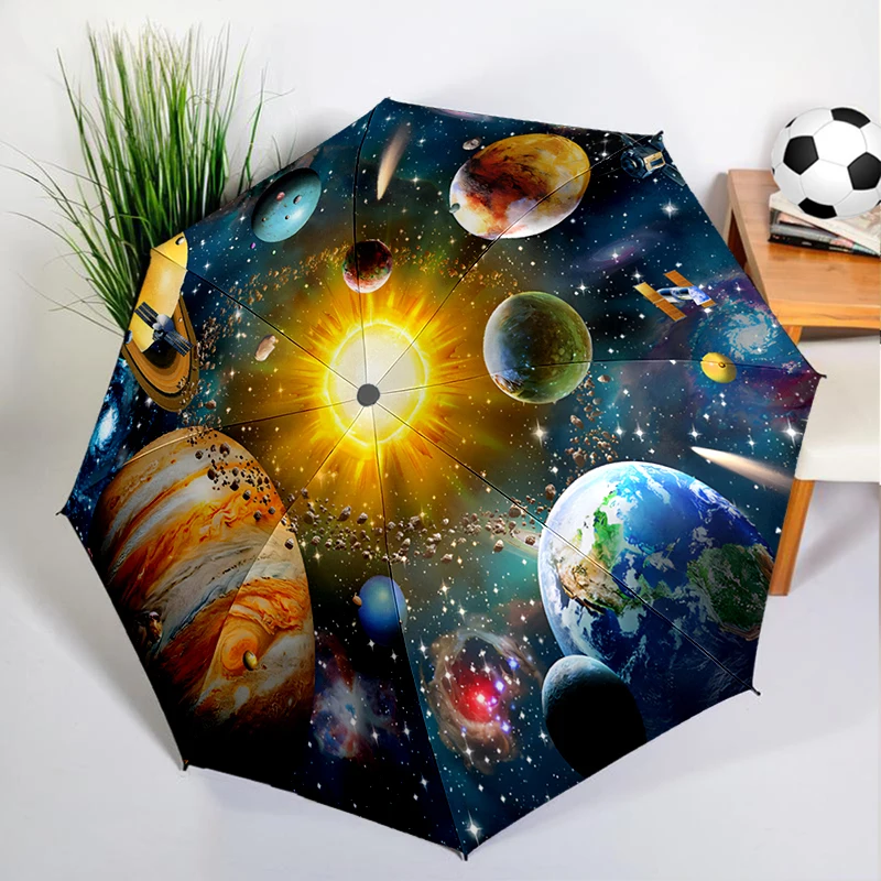 Galaxy Earth Planet Umbrella Automatic Open/close, Sturdy Iron Frame & 8-Rib Structure, Umbrella for Women & Men, Christmas Gift