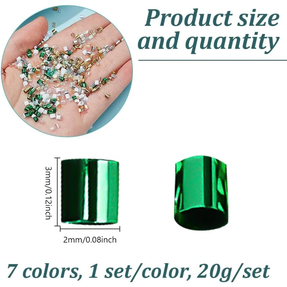 7 Bags 140g Crispy Bingsu Beads 3D Glitter Plastic Beads Blue Silver Slim Iridescent Soft Straw Tube Beads for making kit