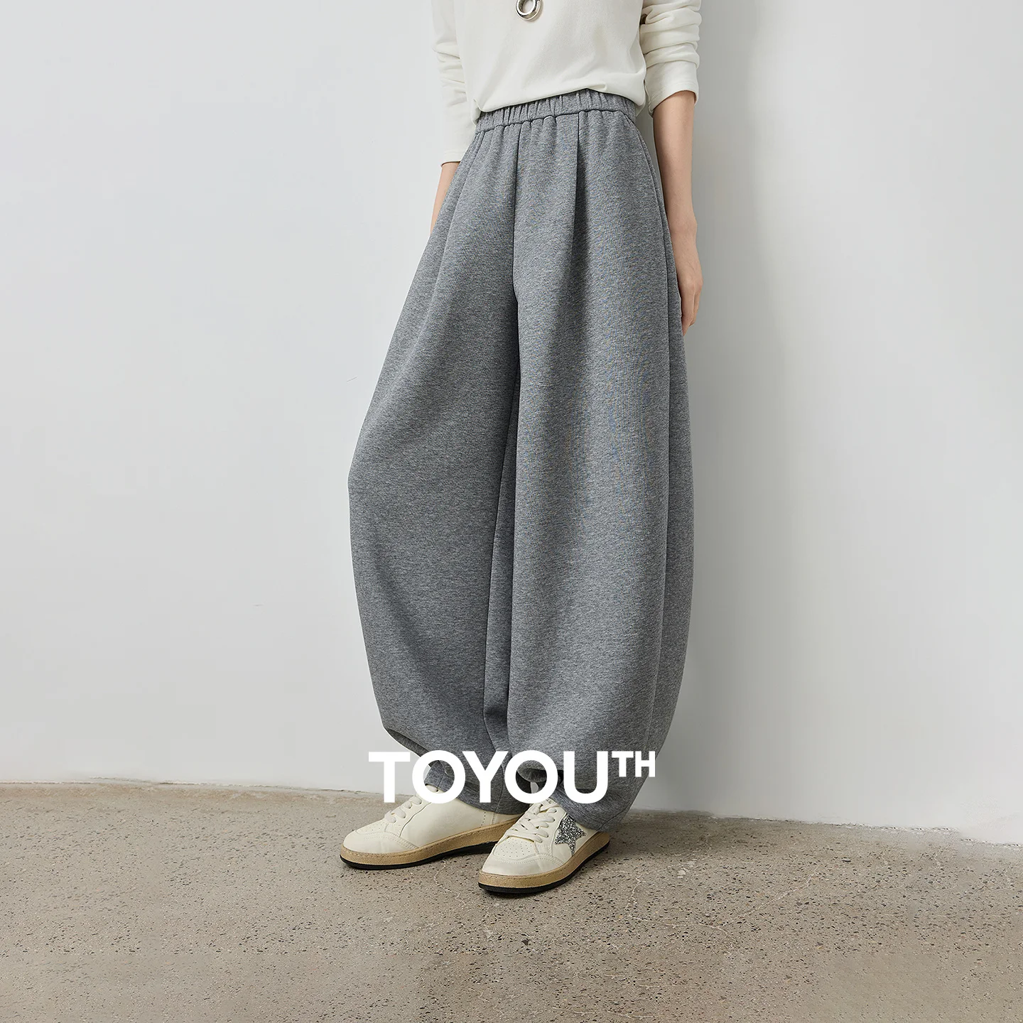 TOYOUTH Women's Rose Pink Elastic Waist Tapered Balloon Pants 2026 Autumn New Loose Fit Slimming