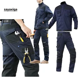 Work Suit For Mechanic Repaireman Workwear Suit Man Working Jacket Pants With Knee Pads Multi Pockets Workwear Pants Men Painter