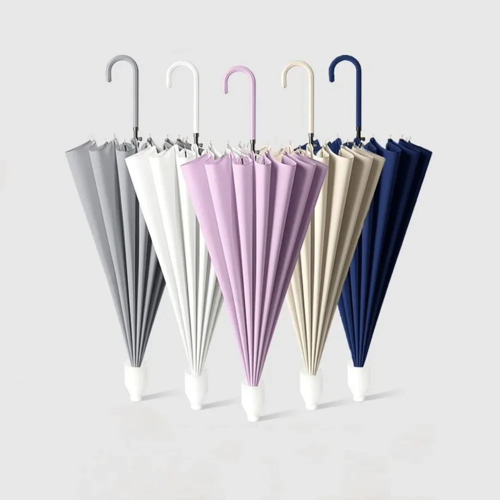 Waterproof Long Handled Umbrellas Solid Color Design Stylish Handmade Creative Umbrella Sunny and Rainy Day Dual-Use Umbrella