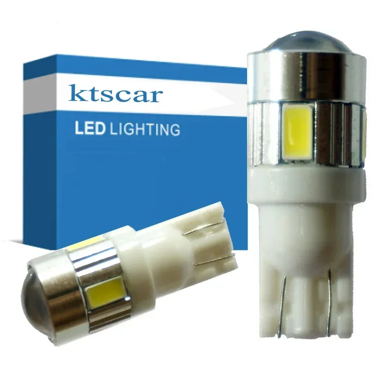 10 Lâmpadas LED T10 W5W 194 501 Canbus Sem Erro para Interior de Carro, 6 Chips SMD 5630, Luz Branca Pura para Painel, Lâmpada Automotiva 12V DC