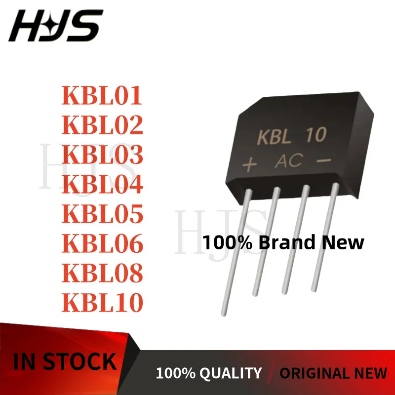 10PCS 100% Brand New and Quality KBL01 KBL02 KBL03 KBL04 KBL05 KBL06 KBL08 KBL10 Rectifier bridge stack flat bridge
