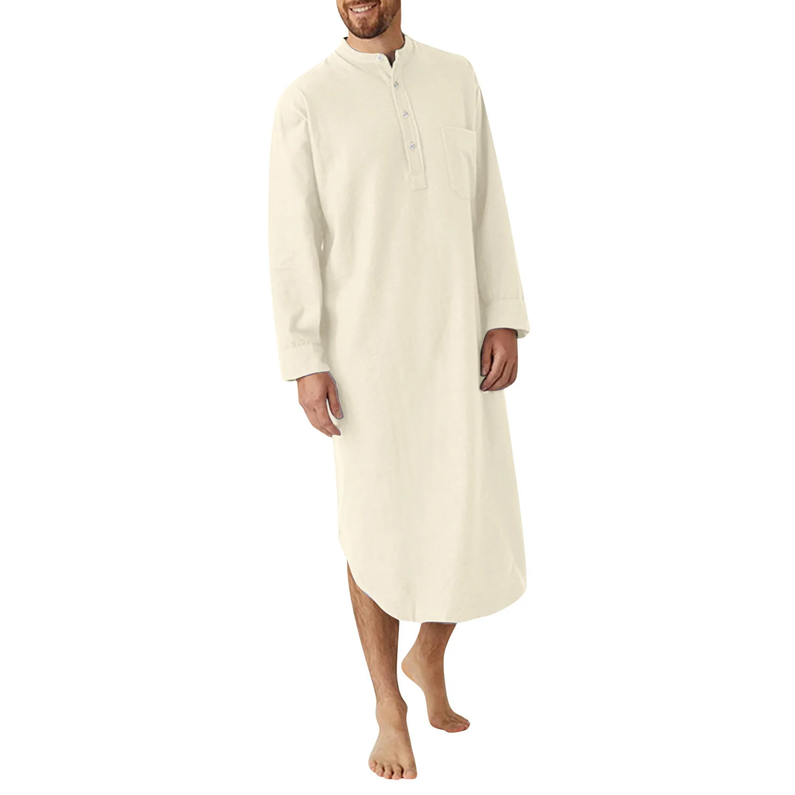 Männer Button-down Schlaf Roben Einfarbig Stehkragen Langarm Nachthemd Mode Komfortable Hause Tragen Lose Bademäntel m-3XL – Detail 25