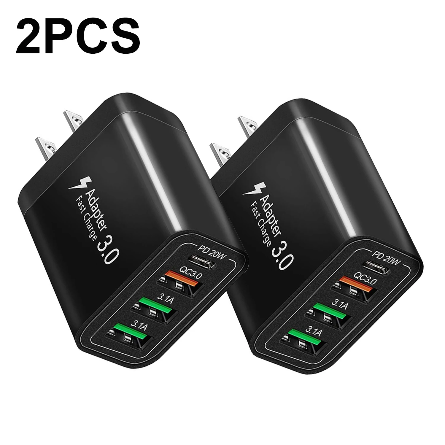 

2 шт. в упаковке: зарядное устройство для телефона с USB-C и разъемами US/UK, многопортовый адаптер 1C3A с быстрой зарядкой PD, сетевой зарядный блок для iPhone и Xiaomi