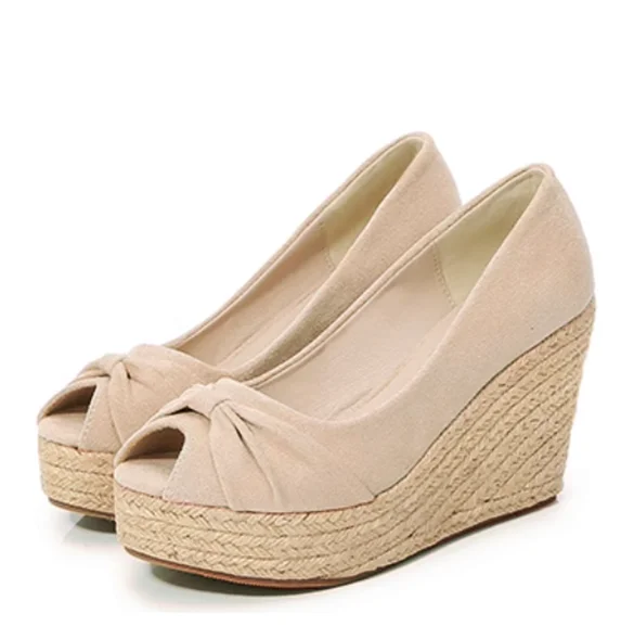 LIHUAMAO Zapatos de ante tipo alpargatas con punta abierta y cuña para mujer, sandalias de tacón alto con plataforma, cómodas para fiestas y bodas