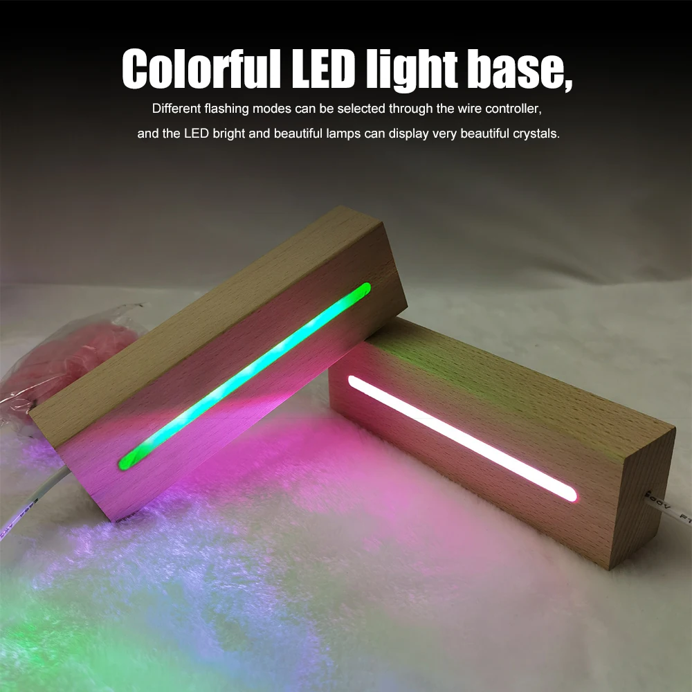 Wooden LED Lamp Base Rectangle Luminous Base USB  3D LED DIY Night Lamp Base for Resin Letter Lamp Acrylic Glass Resin Art