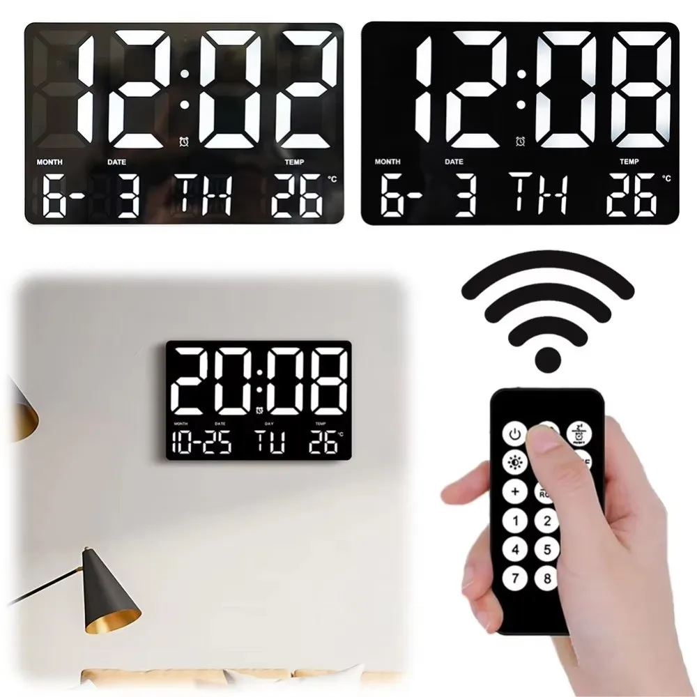 Large Screen Display LED Digital Wall Clock Date Display Temperature Display Digital Alarm Clock Remote Control 12/24H Format
