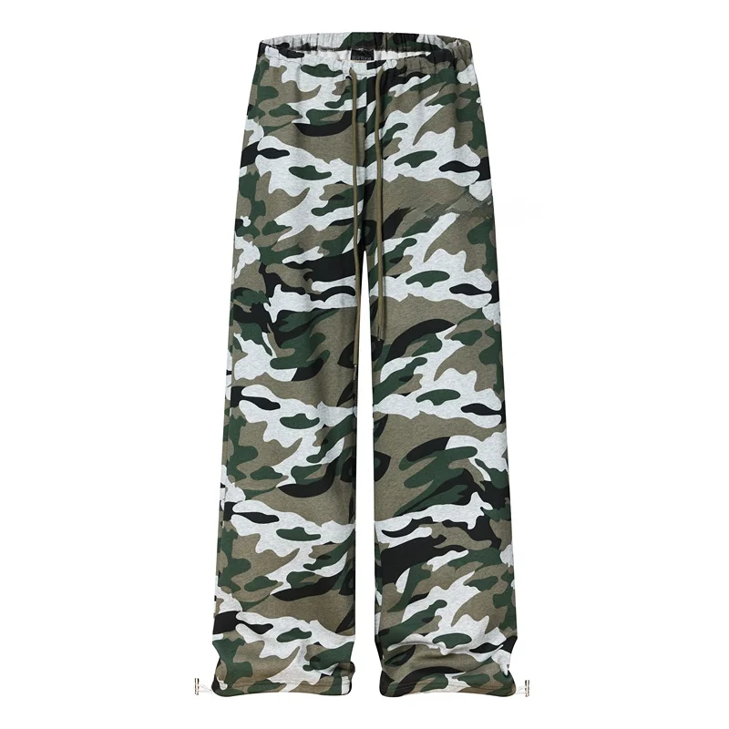 

GXFortune American Retro Print Dstring Camouflage Sports Casual Pants Loose Wide Leg Sweatpants for Men And Women