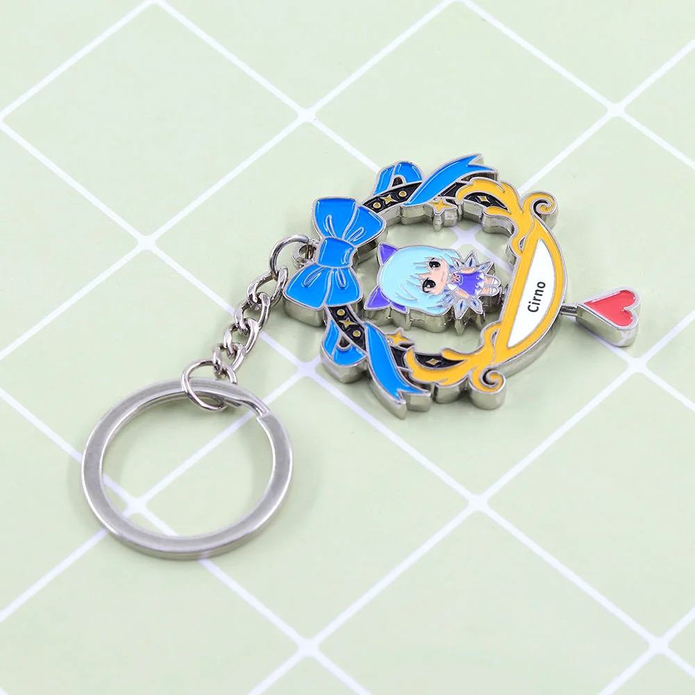 Anime Touhou Project Cirno Drehbarer Schlüsselanhänger Doppelseitiger Spinnender Eis-Feen-Schlüsselring Kawaii Figur Metallanhänger Taschendekoration für Fans – Detail 5