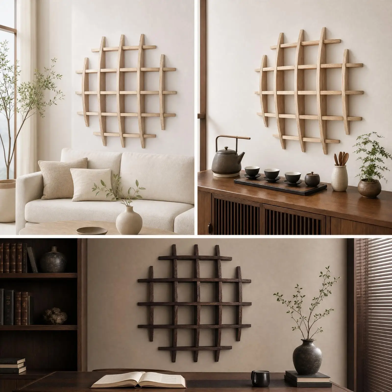 Paulownia Wood Wall Display Rack Wooden Wall-Mounted Tea Ware Display Rack Space-Saving Decorative for Living Rooms