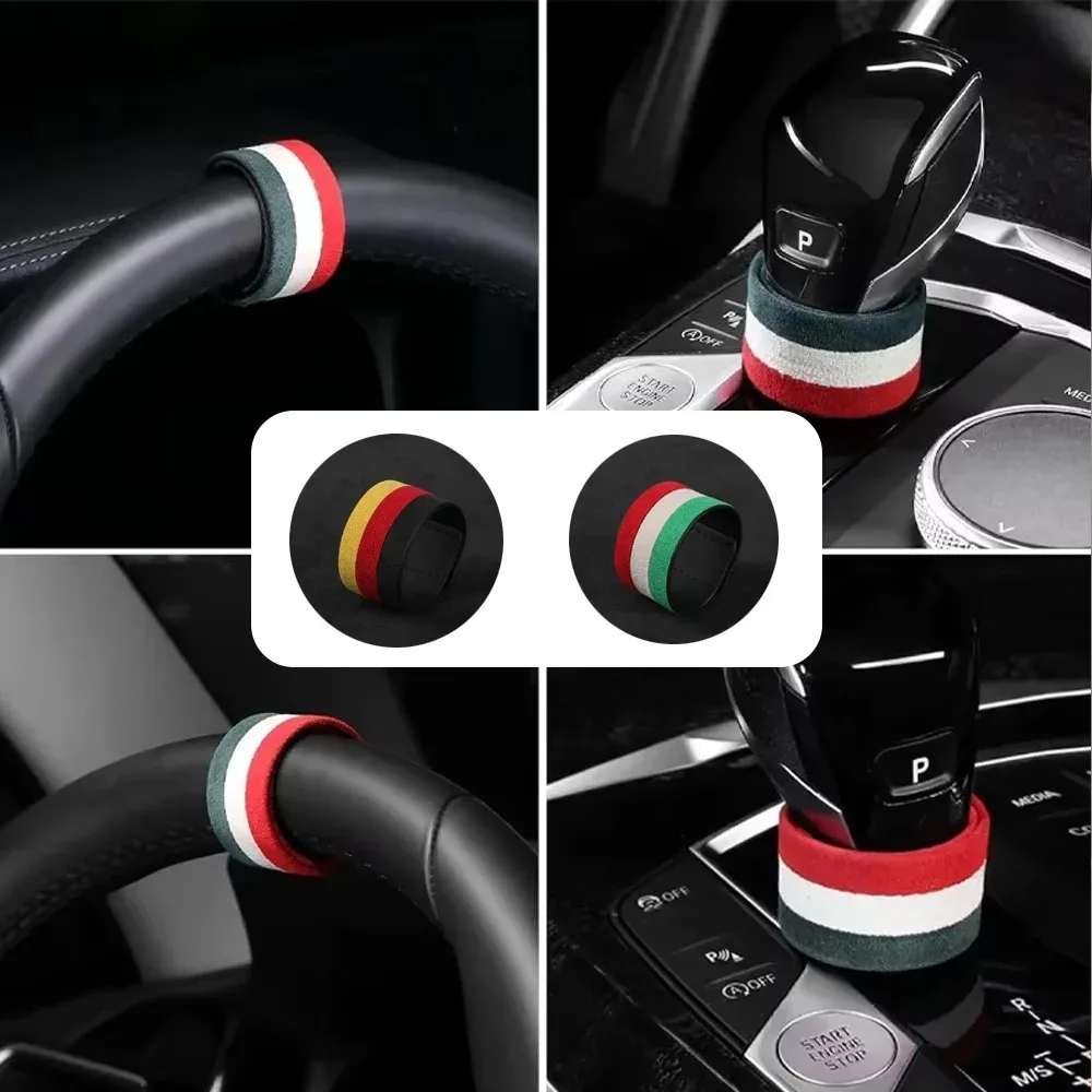Italy Super Suede Universal Car Steering Wheel Booster Personality Center Line Marking Flannel Interior Decoration Accessories