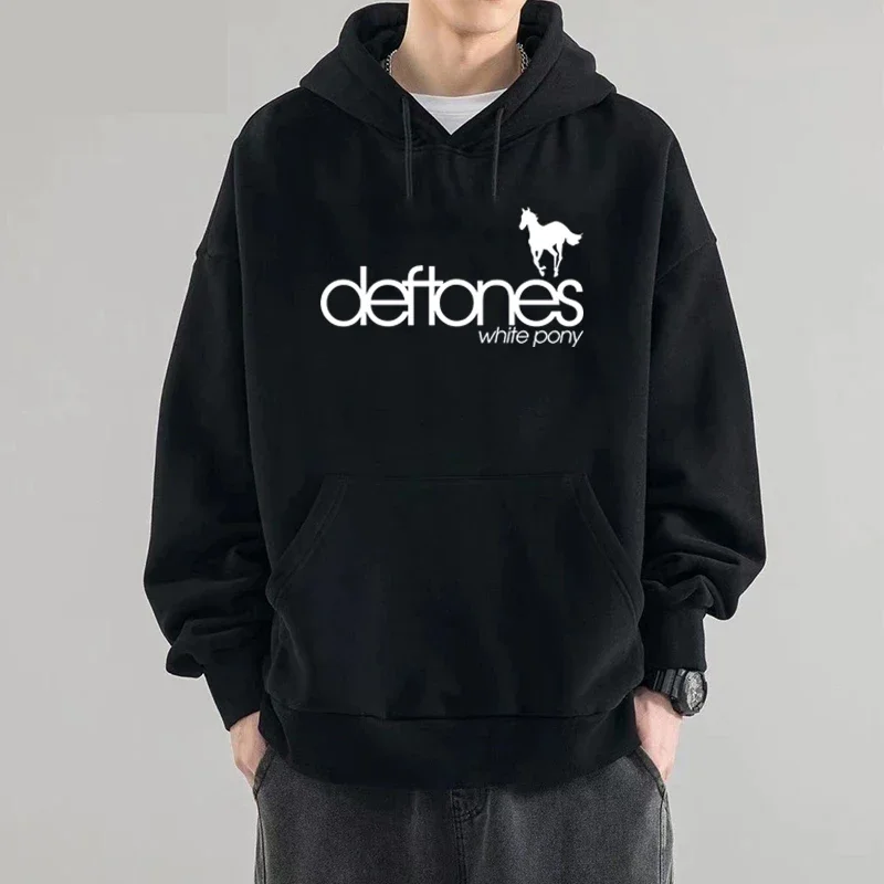 Deftone letter print adult fashion casual hoodie, suitable for autumn and winter, simple and comfortable men's sweatshirt.